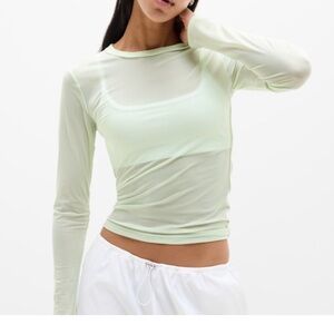 Athleta Sheer Long Sleeve Top - coral/peach color